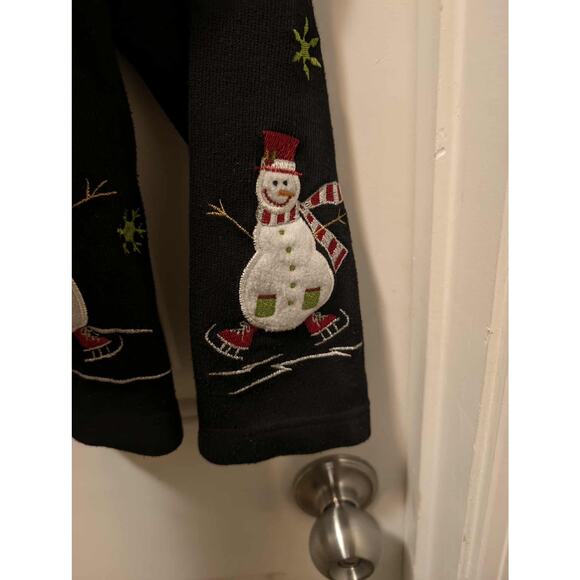 Vintage Onque Casuals Black Zip Snowman Ugly Christmas Sweater Party Size S - Picture 5 of 10